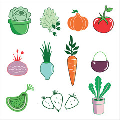 Silhouette vector art illustration of a combination of different vegetables 