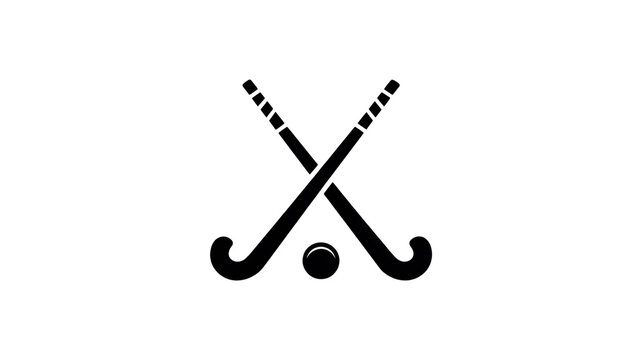 A minimalist black and white logo design featuring two crossed field hockey sticks intersecting at their handle