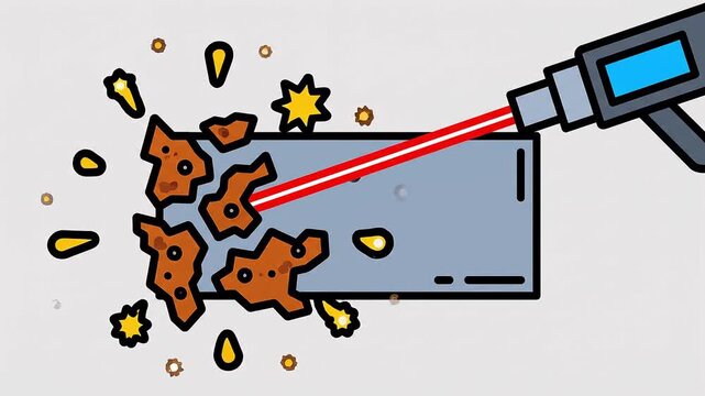 Laser beam that removes rust on metal Flat 2D vector outline illustration animation motion graphics Clean solid background