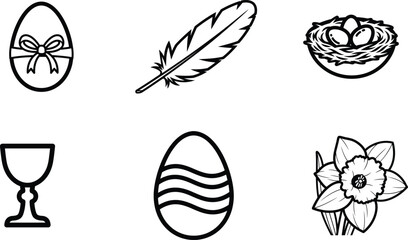 Easter symbols and objects on white background