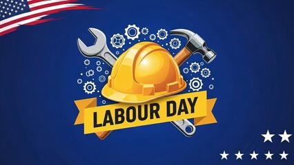Labour day celebration with industrial tools and american flag