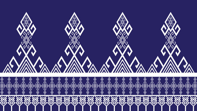 Lao Silk White and Blue, Lao Pattern 2026, Intricate white tribal pattern on dark blue background, vector pattern, pattern art