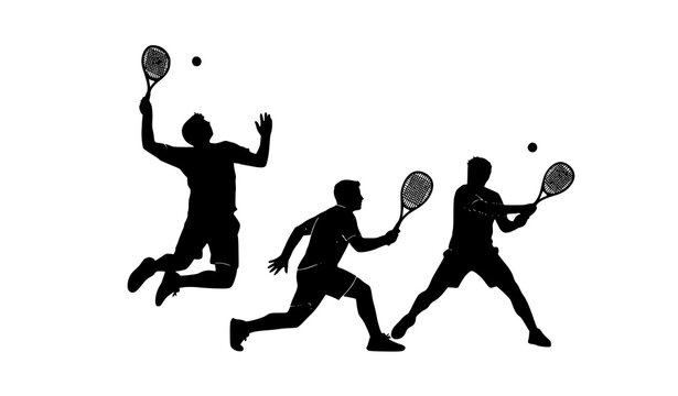 Dynamic Racquetball Game Black Silhouette Vector with Three Athletic Players