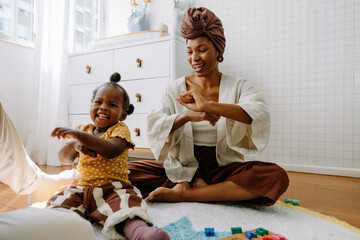 Mother and child joy at home