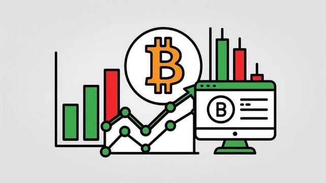 financial adviser analyzing financial trading crypto Flat 2D vector outline illustration animation motion graphics Clean solid background