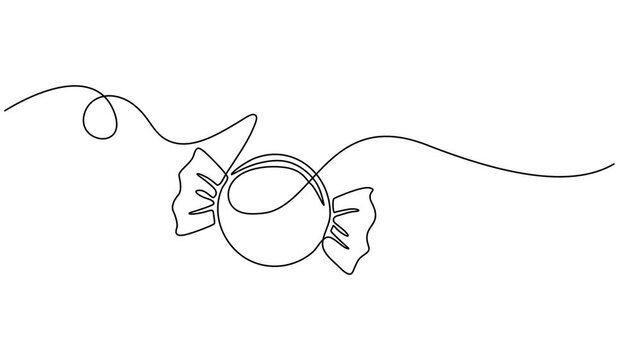 Self animated continuous one line drawing of sweet candy. Full length one line 4k animation video, Elegant One Line Drawing Animation of Wrapped Candy &ndash; Minimal Continuous Line Art Sweet Design in Mot