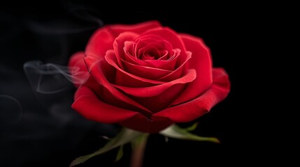 Fototapeta premium Detailed close view of vibrant red flower enveloped in drifting smoke on dark background