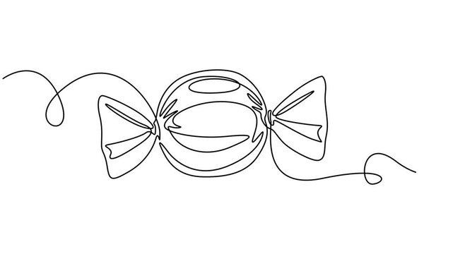 Self animated continuous one line drawing of sweet candy. Full length one line 4k animation video, Elegant One Line Drawing Animation of Wrapped Candy &ndash; Minimal Continuous Line Art Sweet Design in Mot