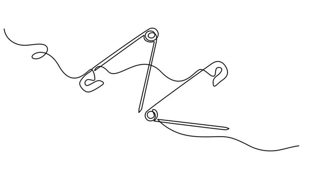 safety closed pin animation continuous one line drawing, Self drawing line animation safety pin continuous one line drawing, single line art doodle outline safety pin vector illustration, 4k animation