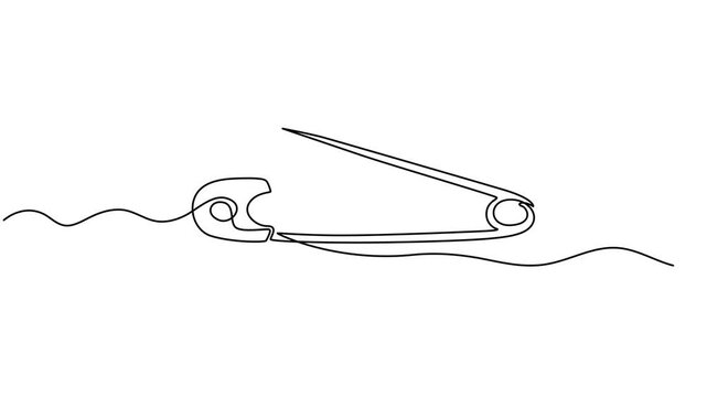 safety closed pin animation continuous one line drawing, Self drawing line animation safety pin continuous one line drawing, single line art doodle outline safety pin vector illustration, 4k animation