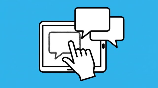 talking using digital tablet device Flat 2D vector outline illustration animation motion graphics Clean solid background