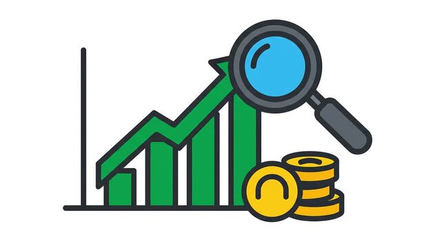 analyzing money, profit, income Flat 2D vector outline illustration animation motion graphics Clean solid background