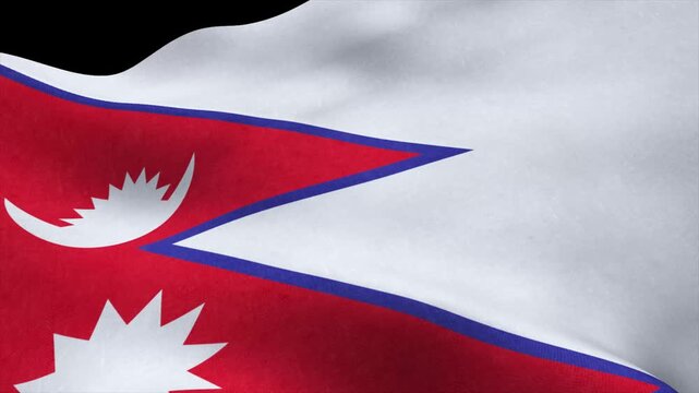 View of the Nepal flag waving in wind animation isolated on black background