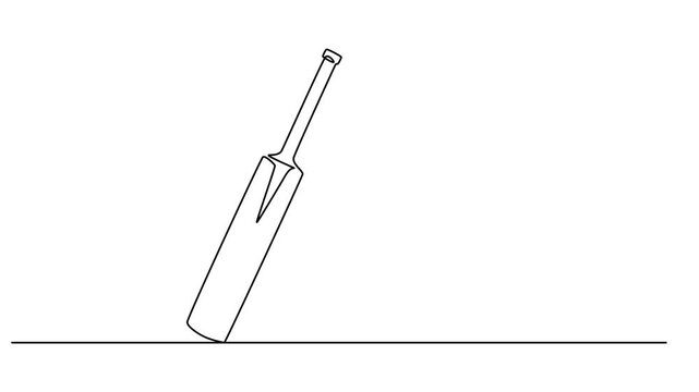 Self animated continuous line drawing illustration of a professional cricket bat, Cricket bat icon continuous one line drawing international sports equipment 4k animation video, Animated self drawing.