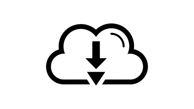 Black cloud download isolated on a transparent background - Powered by Adobe