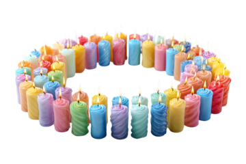 Colorful candles in circle isolated on transparent background