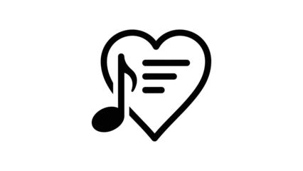 Heart with musical note and lines isolated on a transparent background