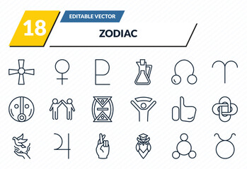 zodiac icons set - soot, venus, pluto, silver, outline vector collection. © IconArt