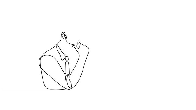 Animation of continuous line drawing of man analyzing opportunities, continuous line drawing of man wearing face mask analyzing opportunities, continuous line drawing of a man looking for ideas. pro.