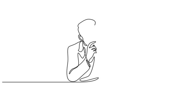 Animation of continuous line drawing of man analyzing opportunities, continuous line drawing of man wearing face mask analyzing opportunities, continuous line drawing of a man looking for ideas. pro.