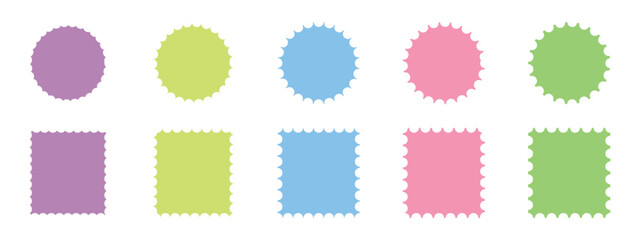 Color rectangle frames with wiggly borders. Geometric shapes with scallop and zigzag edges set. Silhouette stickers circle, Scalloped edge seamless set,Geometric shapes