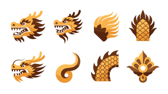 Chinese dragon elements set with golden ornamental details