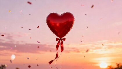 Romantic Sunset with Heart Balloon