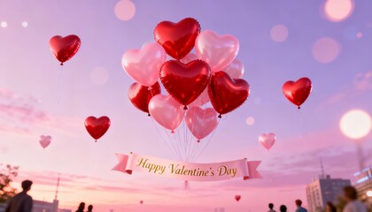 Happy Valentine's Day Celebration at Dusk - Balloon Bouquet