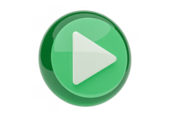 Green play button with white triangle isolated on a transparent background