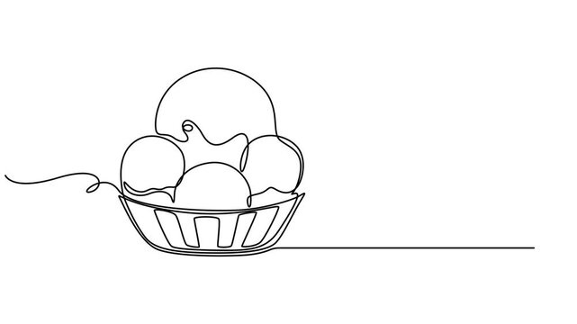 Animated self drawing of continuous line draw stylized Japanese takoyaki ball logo label. Emblem seafood restaurant concept. Full length one line animation, Modern one line draw design vector pro.