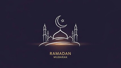 Ramadan Mubarak mosque silhouette with crescent moon and star