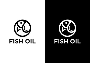 Omega-3 Natural Source logo design template. Vector with oil drop and fish image. Fish oil vector logo