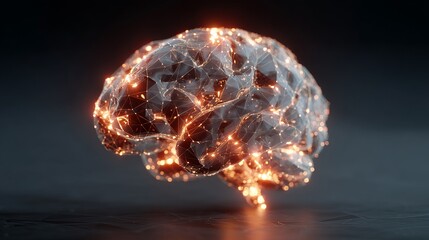 A glowing brain with orange lights on a dark background represents artificial intelligence and neuroscience concepts.