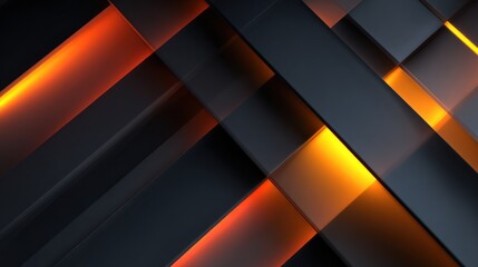 Modern abstract geometric background with glowing orange and yellow light lines, dark tech pattern, futuristic design texture.