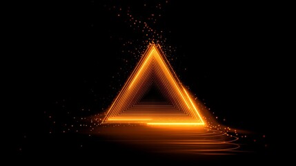 A glowing orange triangle with a futuristic design and neon lights against a dark background
