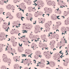 Vintage Floral Seamless Pattern with Peonies and Soft Mauve Flowers for Elegant Wrapping Paper  © Anna Shelestova