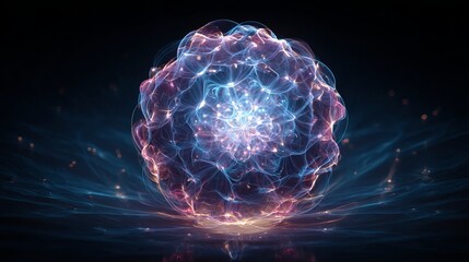 A vibrant, glowing, purple and blue orb radiates light in a dark space with a mesmerizing display of colorful energy.