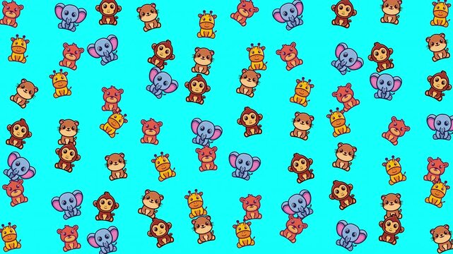 Playful animal icons pattern on blue, great for kids decor, stationery, textiles, and digital design projects that need whimsical elements.