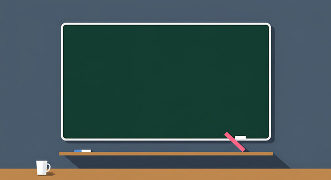 blank chalkboard background with chalk and eraser on a shelf ideal for educational presentations school supplies and creative ideas. - Powered by Adobe