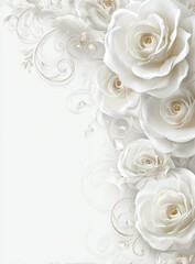 Elegant white roses cascading with golden swirls on a soft, muted background
