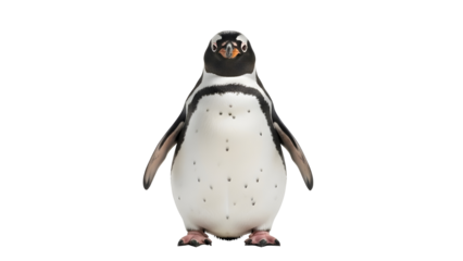 African Penguin or Humboldt standing up straight, isolated full body animal portrait. isolated PNG with Transparent Background