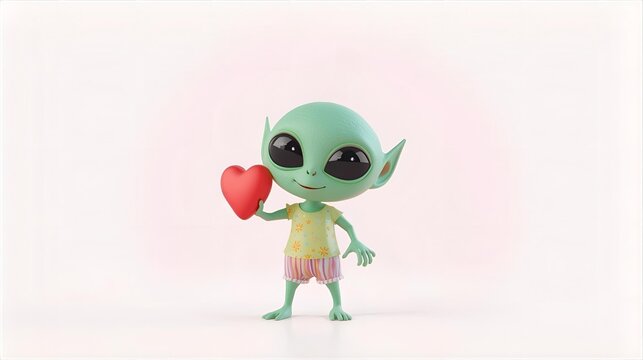 green alien with heart
