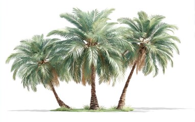 Obraz premium Three palm trees with feathery fronds, isolated on white, tropical vibe