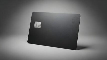 A sleek, minimalist black credit card with a silver EMV chip on a grey background, symbolizing modern finance.