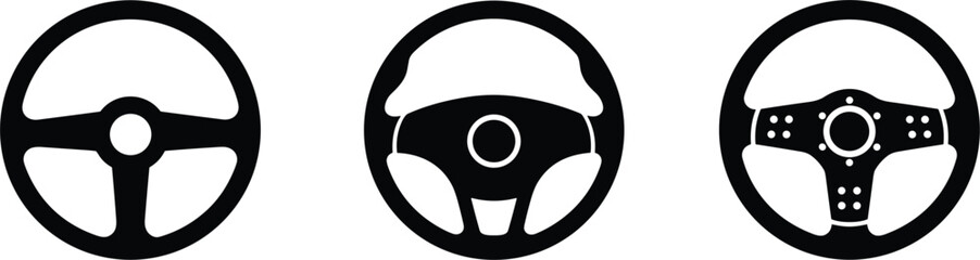 Car steering wheel icon set with different designs isolated on white background vector illustration for automotive interface design