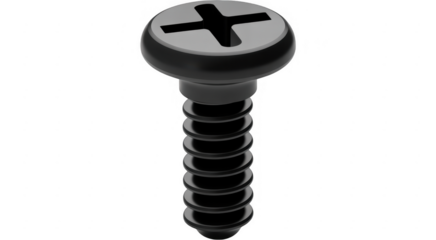 Black screw with silver head metal hardware isolated isolated on a transparent background