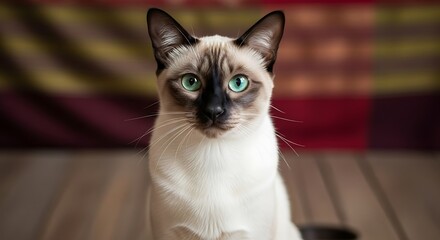 Elegant Siamese Cat Gazing Intently with Striking Blue Eyes.