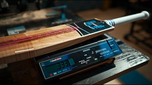 Cricket Bat and Digital Scale Measurement.
