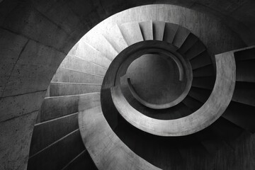 Fototapeta premium Dramatic Spiral Staircase: A Study in Concrete Geometry and Light and Shadow