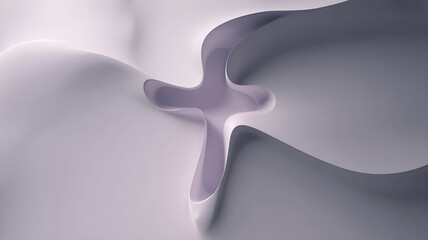 A serene and ethereal abstract featuring a shimmering metallic cross emerging from fluid, silky violet waves, creating a minimalist and meditative spiritual atmosphere with soft, flowing highlights